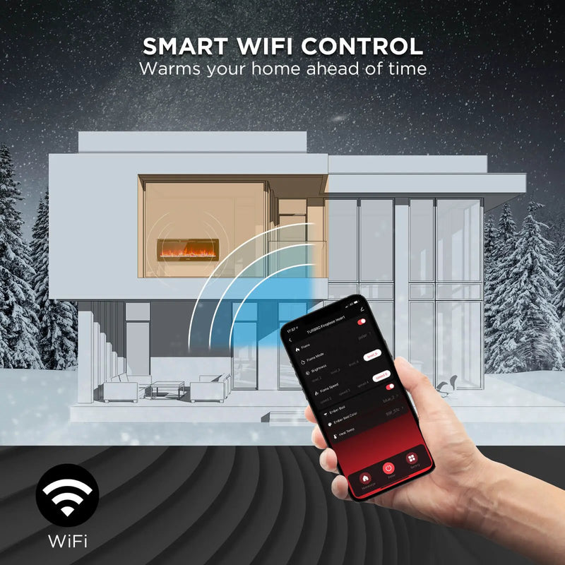 In Flames INF50W-3D WiFi Smart Wall Mounted Electric Fireplace - Tempered Glass by TURBRO