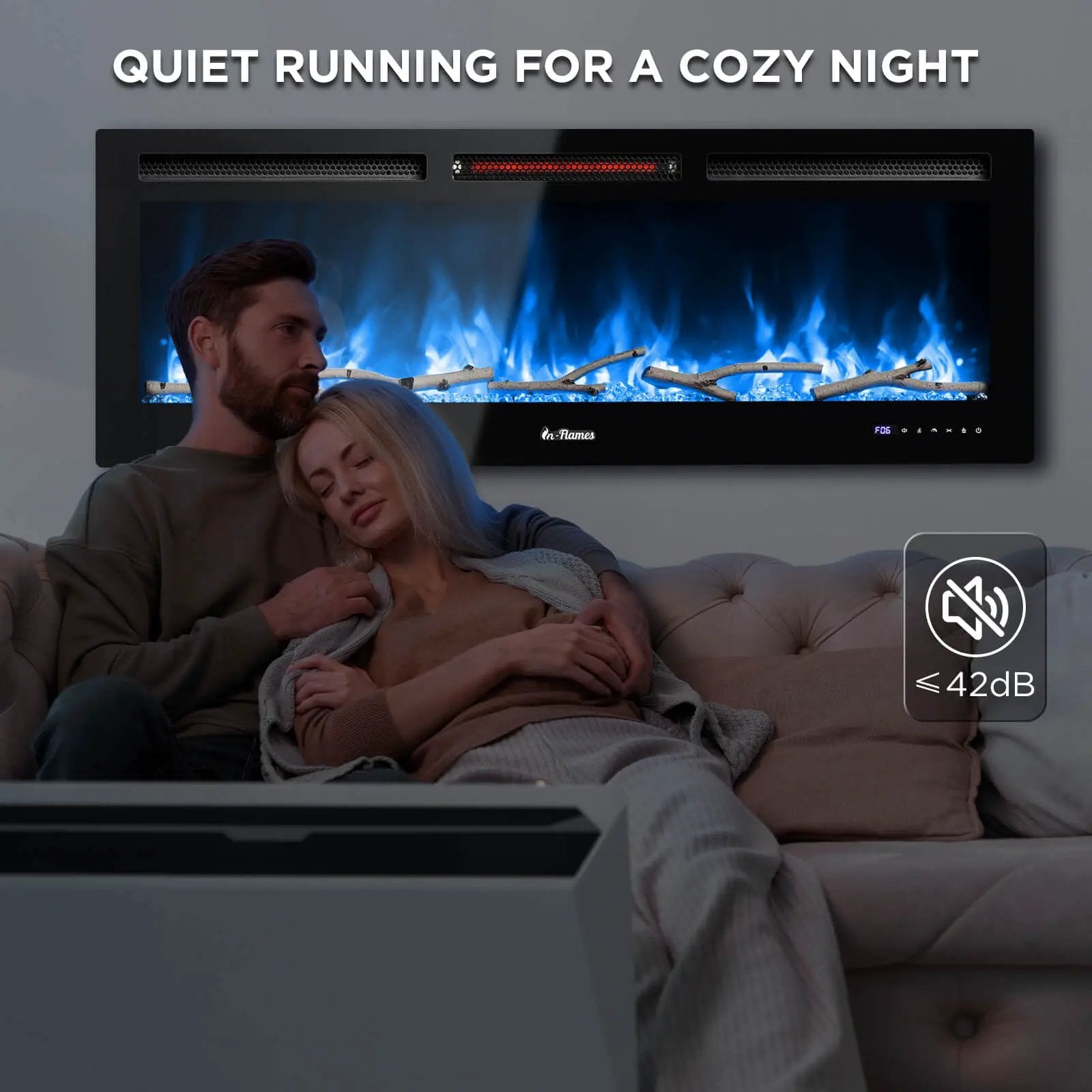 In Flames INF50W-3D WiFi Smart Wall Mounted Electric Fireplace - Tempered Glass by TURBRO