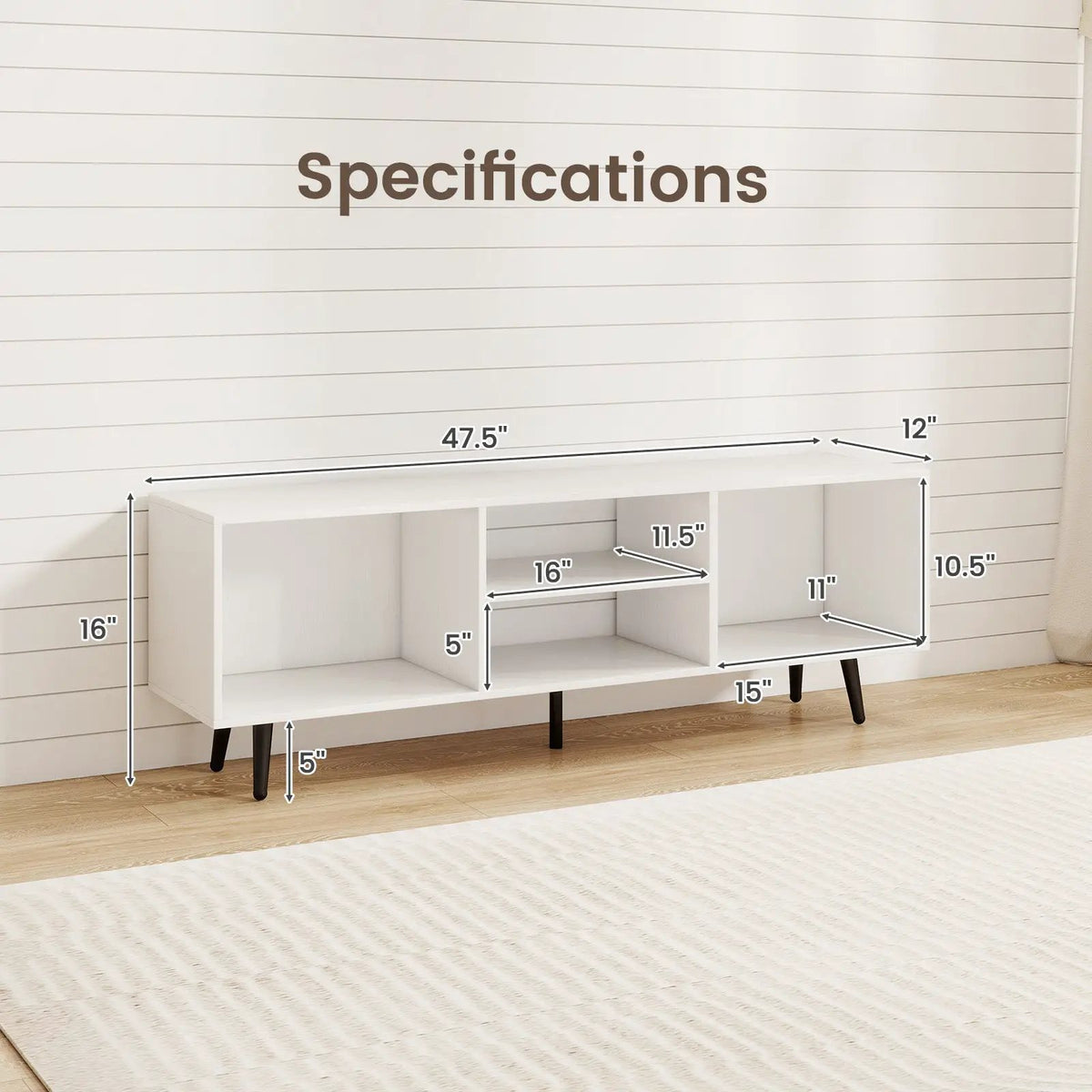 47.5 Inches TV Stand for 55-Inch TV with Compartments and Metal Legs, photo 7 of 16