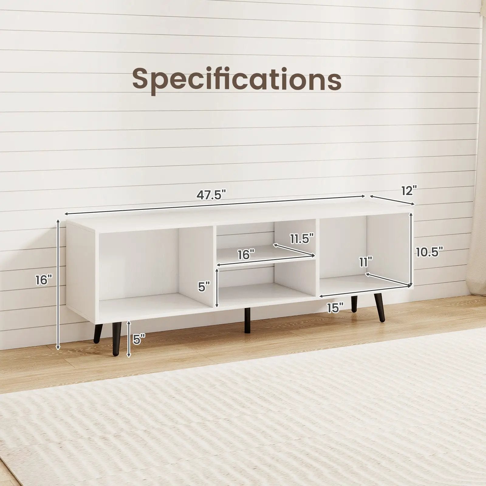 47.5 Inches TV Stand for 55-Inch TV with Compartments and Metal Legs by DirectDeals