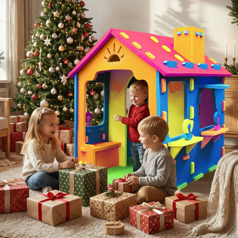 Indoor Cottage Playset with Roof and Chimney for Creative Play by DirectDeals