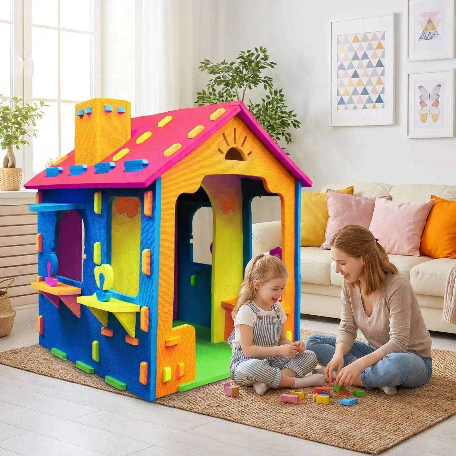 Indoor Cottage Playset with Roof and Chimney for Creative Play by DirectDeals