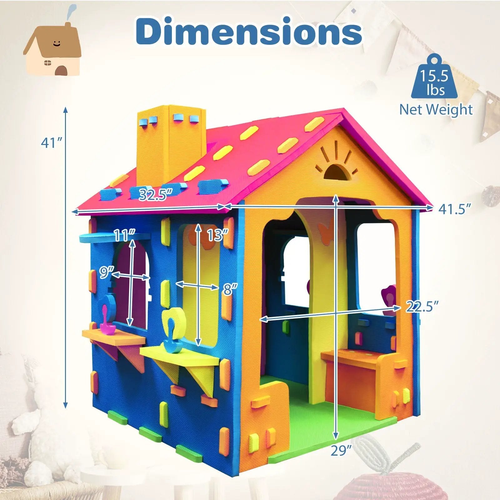 Indoor Cottage Playset with Roof and Chimney for Creative Play by DirectDeals