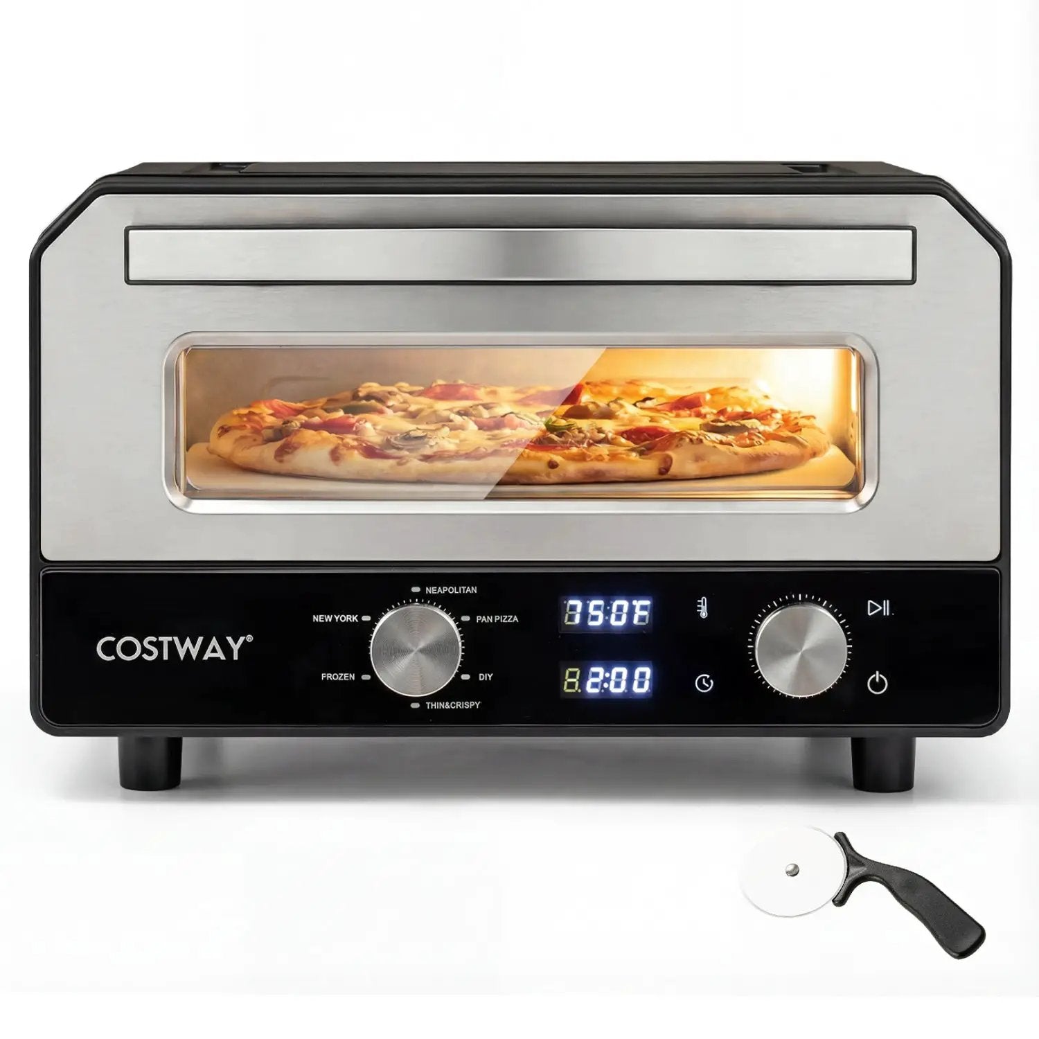 Indoor Electric Pizza Oven Countertop Pizza Oven for 12 Inch Pizzas-Black by DirectDeals