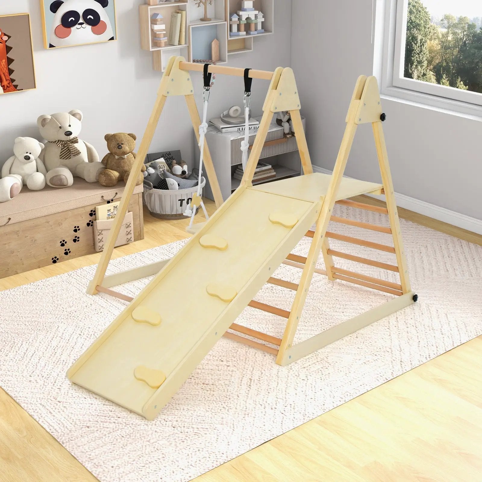 5-in-1 Indoor Jungle Gym Foldable Climber Playset with Fun Slide and Adjustable Swing by DirectDeals