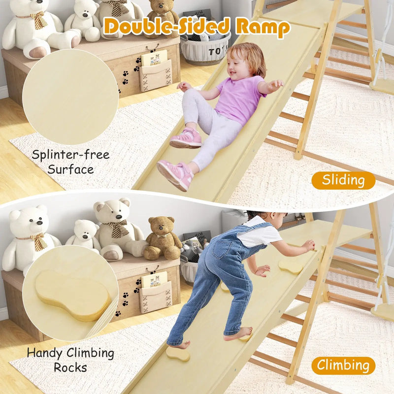 5-in-1 Indoor Jungle Gym Foldable Climber Playset with Fun Slide and Adjustable Swing by DirectDeals