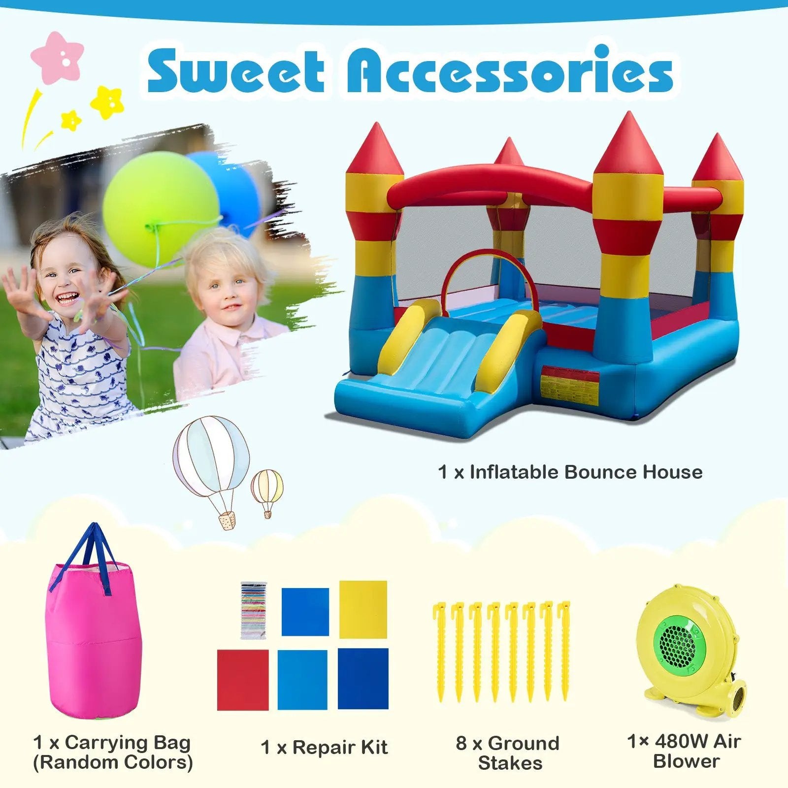 3-in-1 Kids Bouncer with Slide with 480W Blower for Yard by DirectDeals