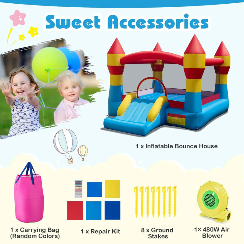 3-in-1 Kids Bouncer with Slide with 480W Blower for Yard by DirectDeals