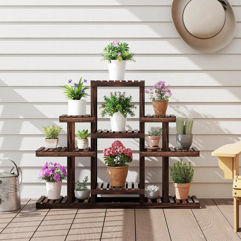Indoor Outdoor Wood Plant Stand Multi-Tiered Corner Plant Shelf Flowerpot Holder-Brown by DirectDeals