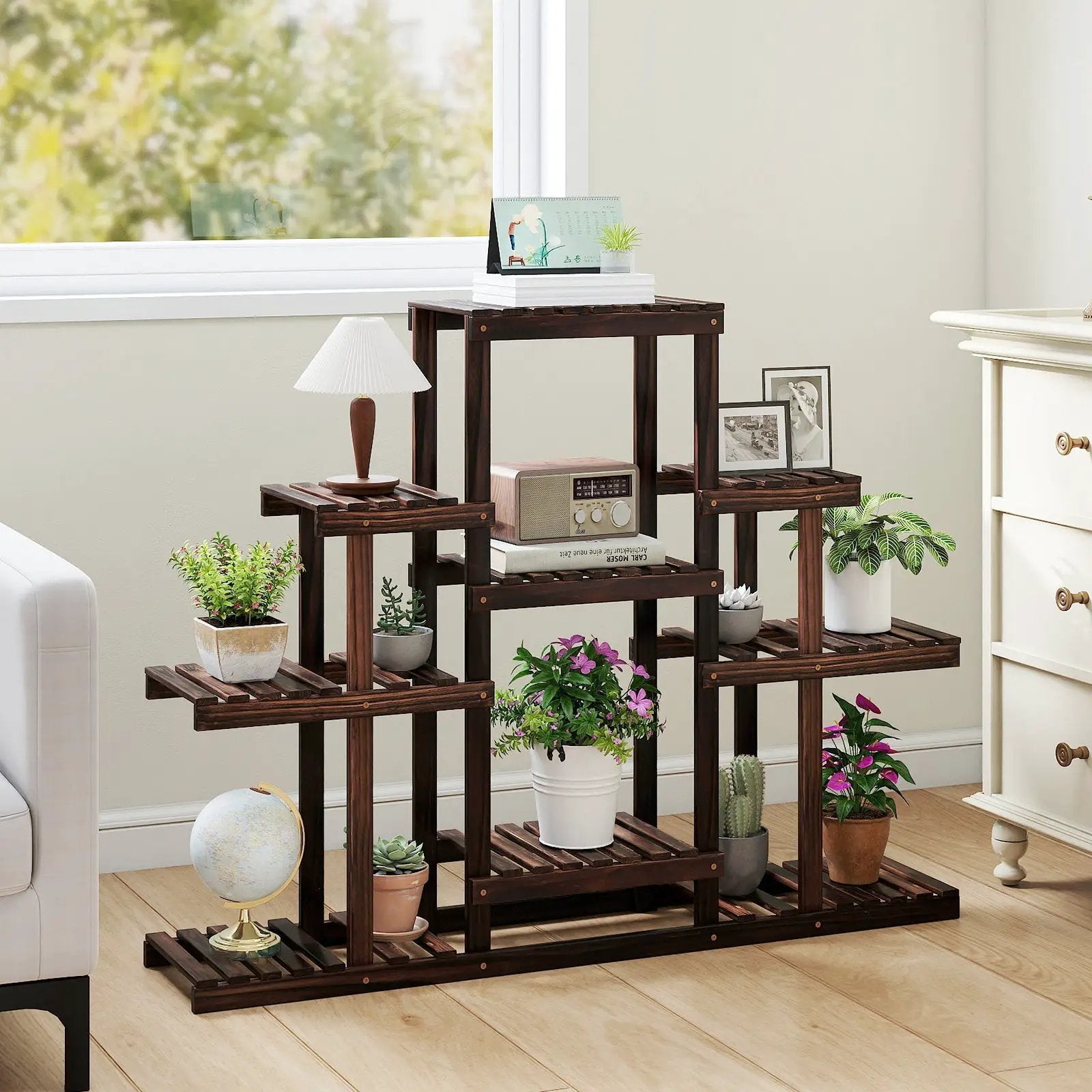 Indoor Outdoor Wood Plant Stand Multi-Tiered Corner Plant Shelf Flowerpot Holder-Brown by DirectDeals