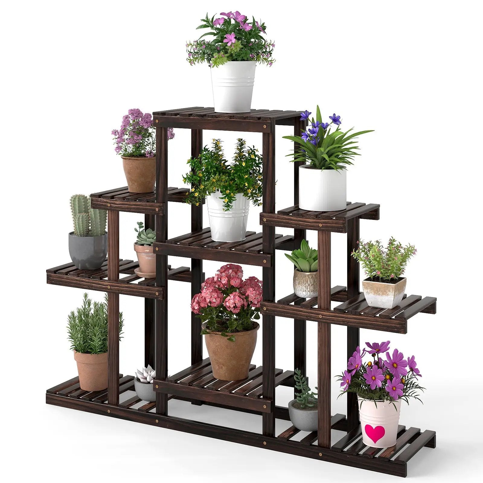 Indoor Outdoor Wood Plant Stand Multi-Tiered Corner Plant Shelf Flowerpot Holder-Brown by DirectDeals