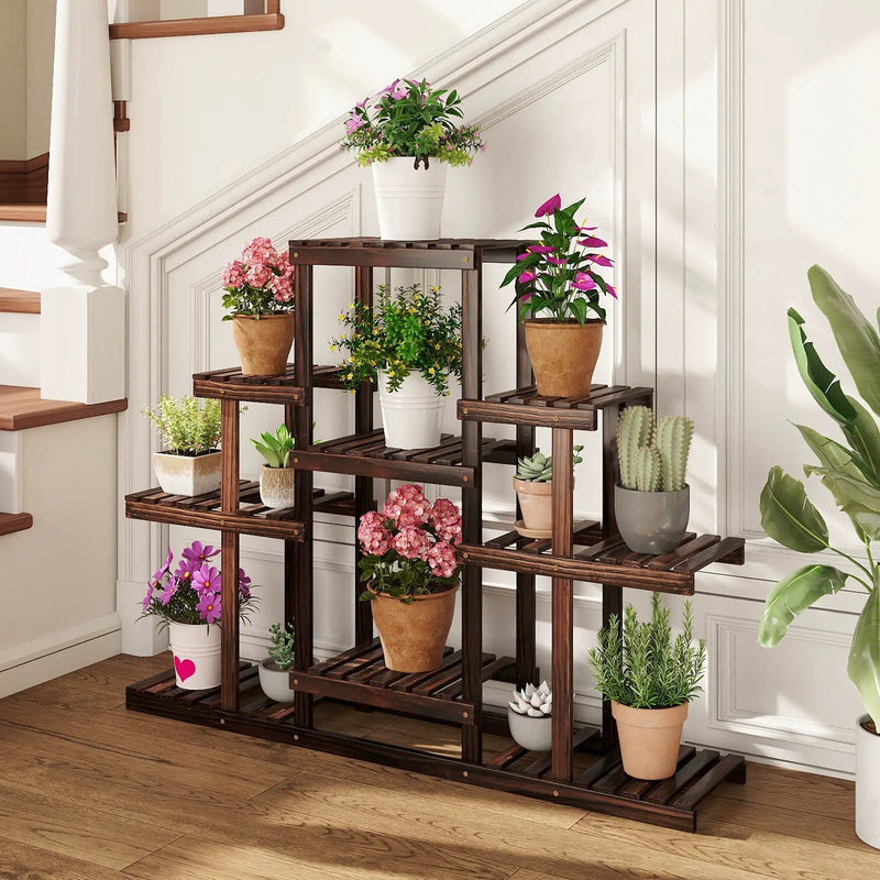 Indoor Outdoor Wood Plant Stand Multi-Tiered Corner Plant Shelf Flowerpot Holder-Brown by DirectDeals