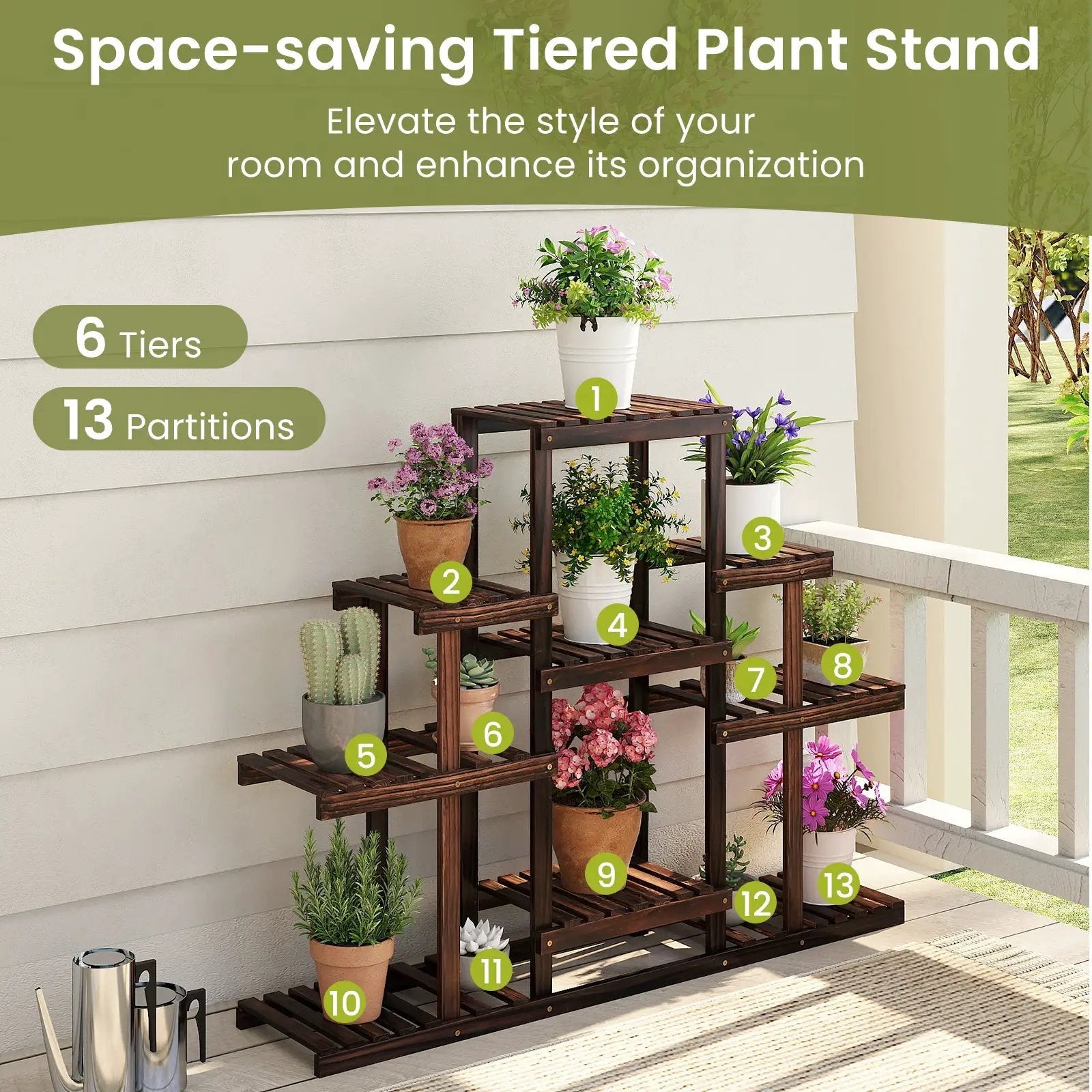 Indoor Outdoor Wood Plant Stand Multi-Tiered Corner Plant Shelf Flowerpot Holder-Brown by DirectDeals