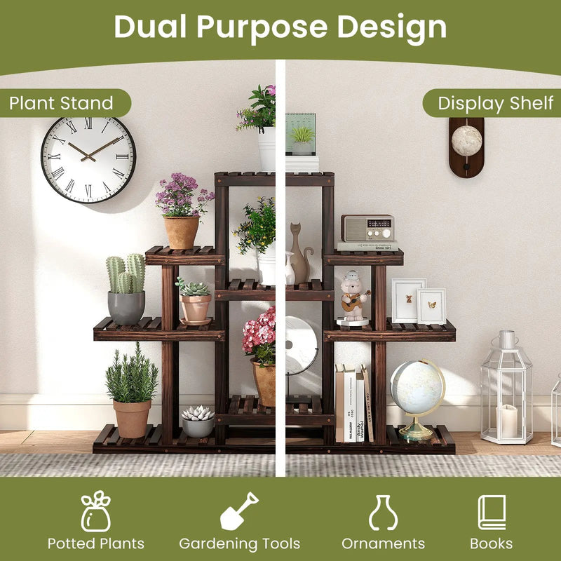 Indoor Outdoor Wood Plant Stand Multi-Tiered Corner Plant Shelf Flowerpot Holder-Brown by DirectDeals
