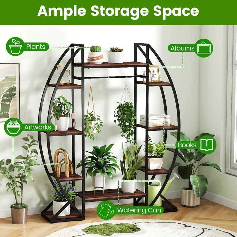 Indoor Plant Stand 63" Tall 10-Tier Corner Metal Plant Shelf Large Flowerpot Holder-Brown by DirectDeals
