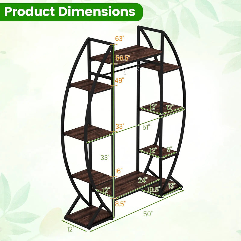 Indoor Plant Stand 63" Tall 10-Tier Corner Metal Plant Shelf Large Flowerpot Holder-Brown by DirectDeals