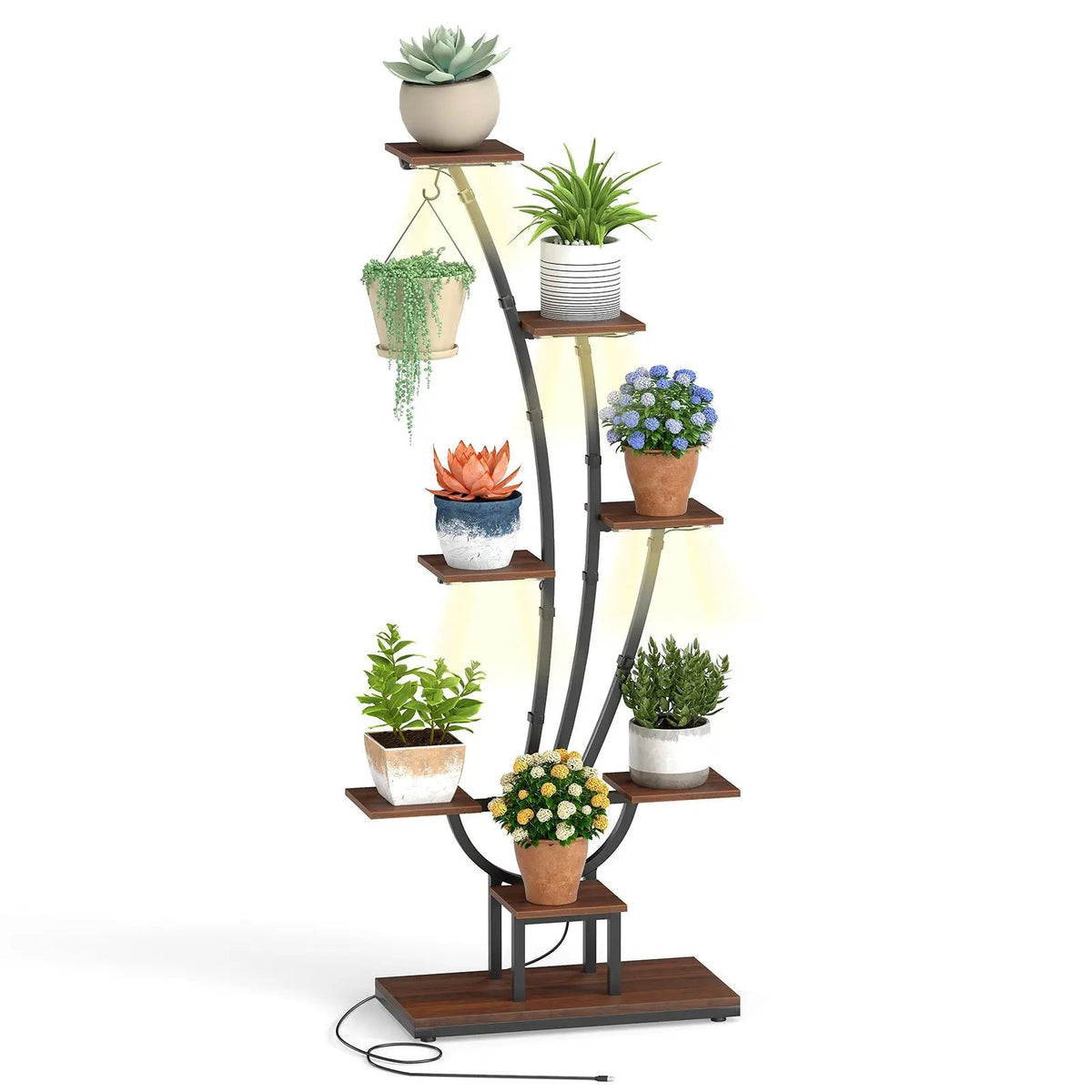 Indoor Plant Stand with Grow Lights Tall 8-Tier Corner Metal Plant Shelf, photo 5 of 16