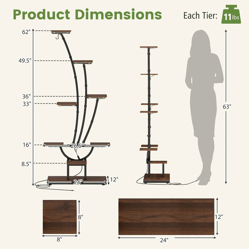Indoor Plant Stand with Grow Lights Tall 8-Tier Corner Metal Plant Shelf by DirectDeals