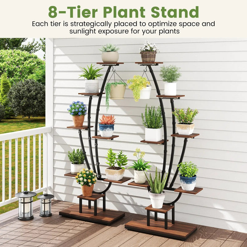Indoor Plant Stand with Grow Lights Tall 8-Tier Corner Metal Plant Shelf by DirectDeals