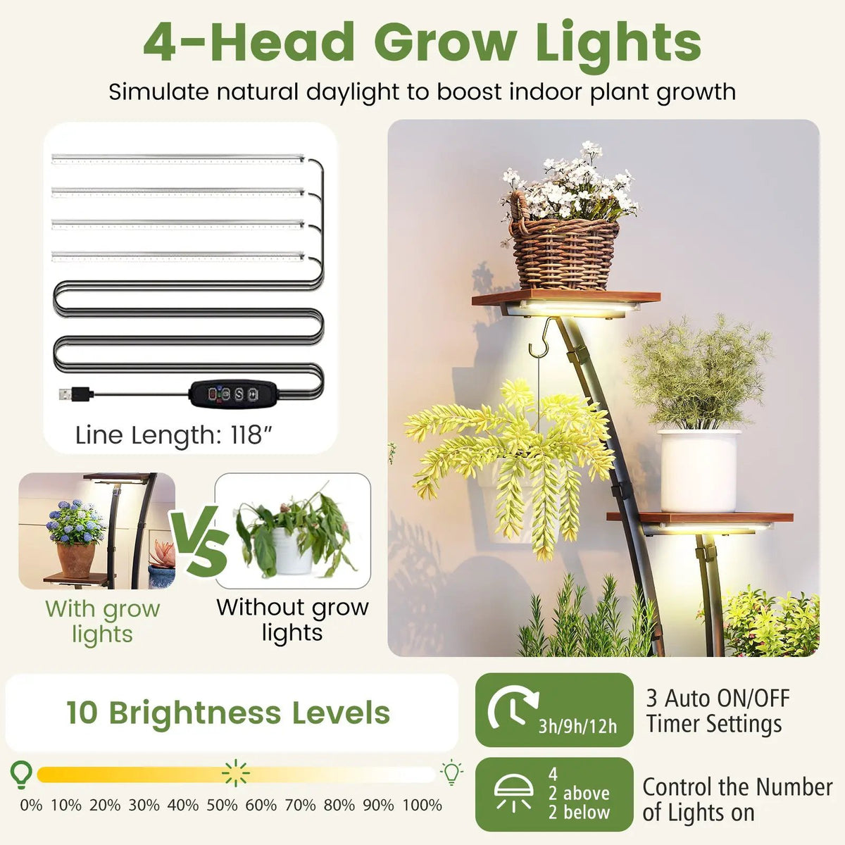 Indoor Plant Stand with Grow Lights Tall 8-Tier Corner Metal Plant Shelf, photo 13 of 16