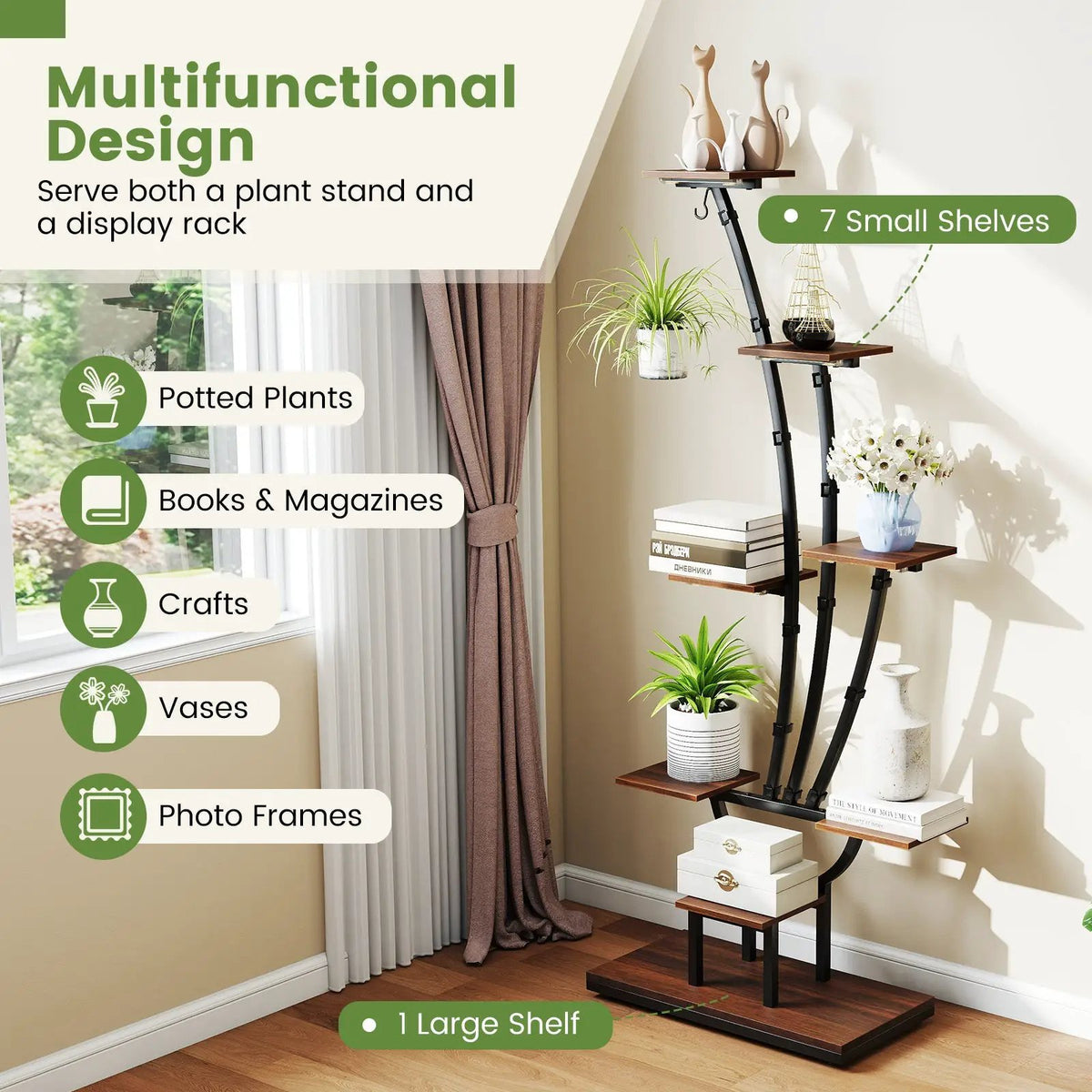 Indoor Plant Stand with Grow Lights Tall 8-Tier Corner Metal Plant Shelf, photo 15 of 16