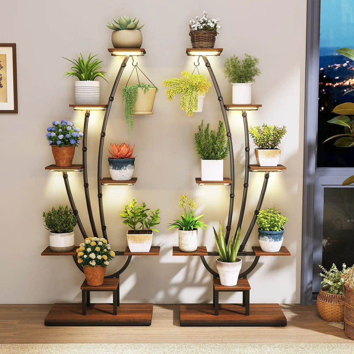 Indoor Plant Stand with Grow Lights Tall 8-Tier Corner Metal Plant Shelf, photo 2 of 16