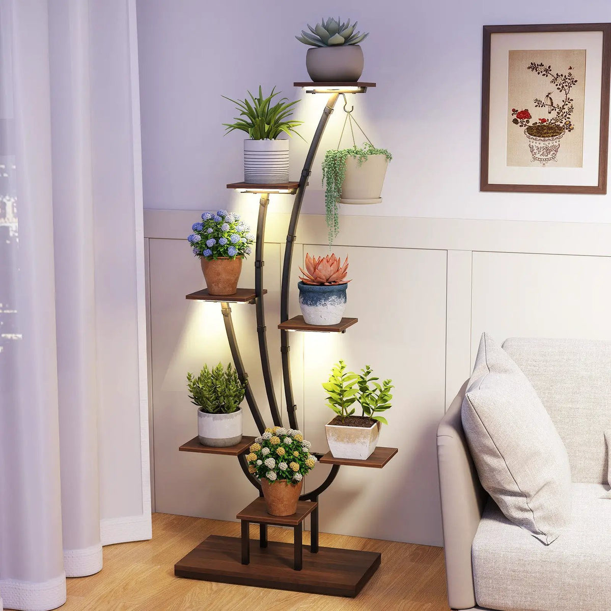 Indoor Plant Stand with Grow Lights Tall 8-Tier Corner Metal Plant Shelf, photo 10 of 16