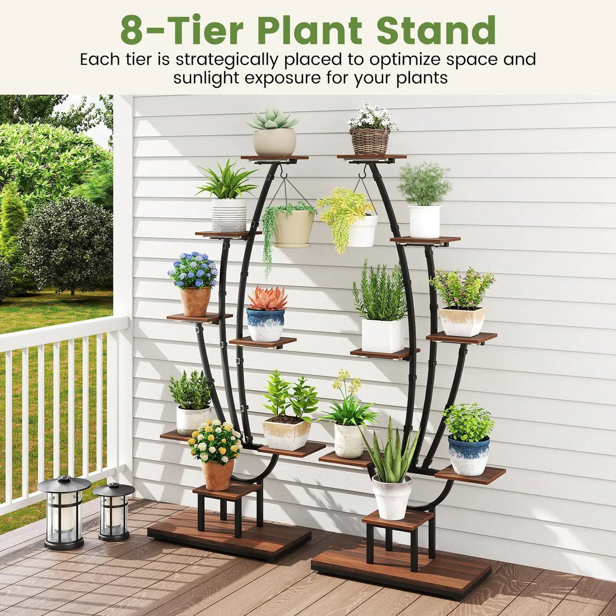 Indoor Plant Stand with Grow Lights Tall 8-Tier Corner Metal Plant Shelf, photo 14 of 16