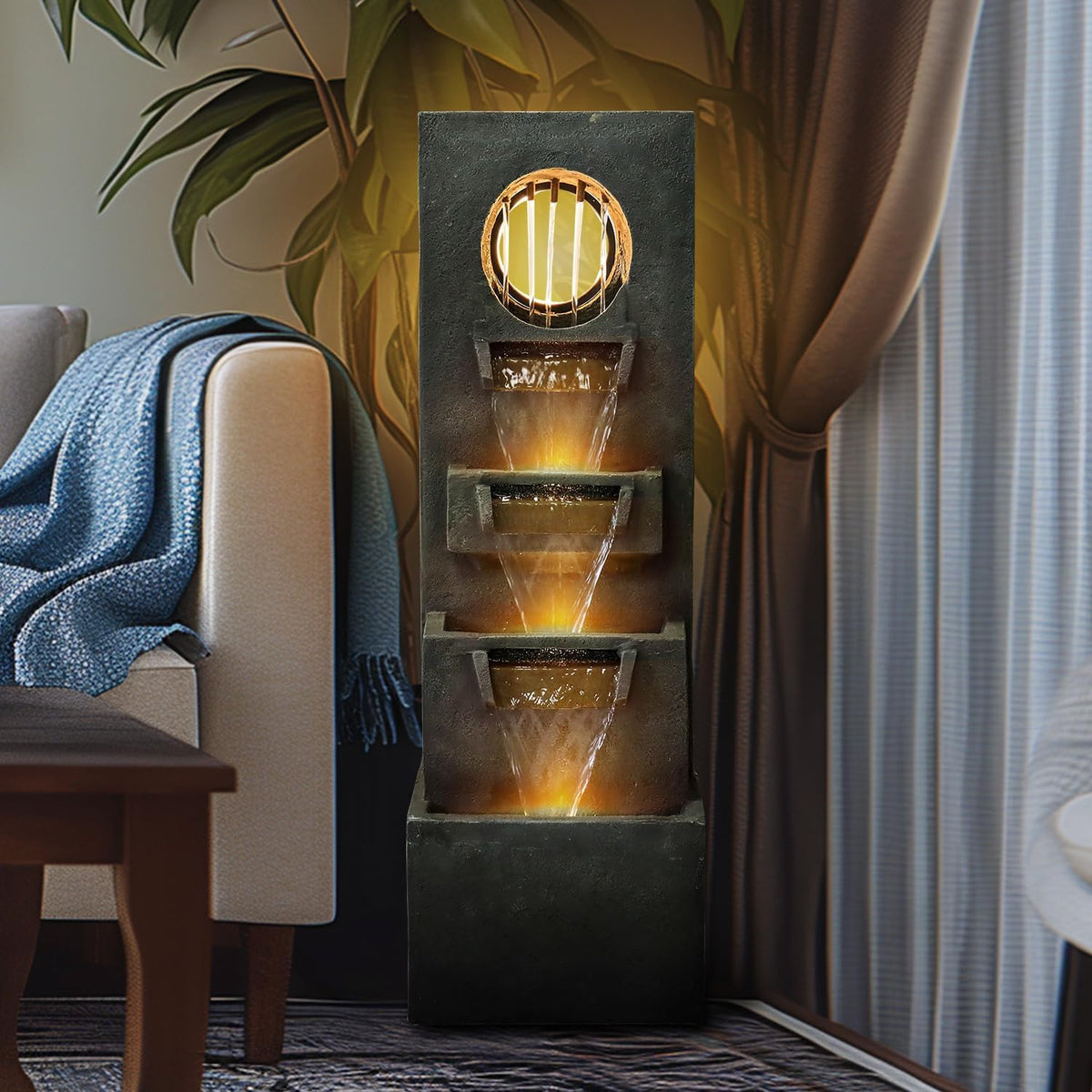 Resin Moon Gate Outdoor Water Fountain 39 Inch Warm LED, photo 4 of 10