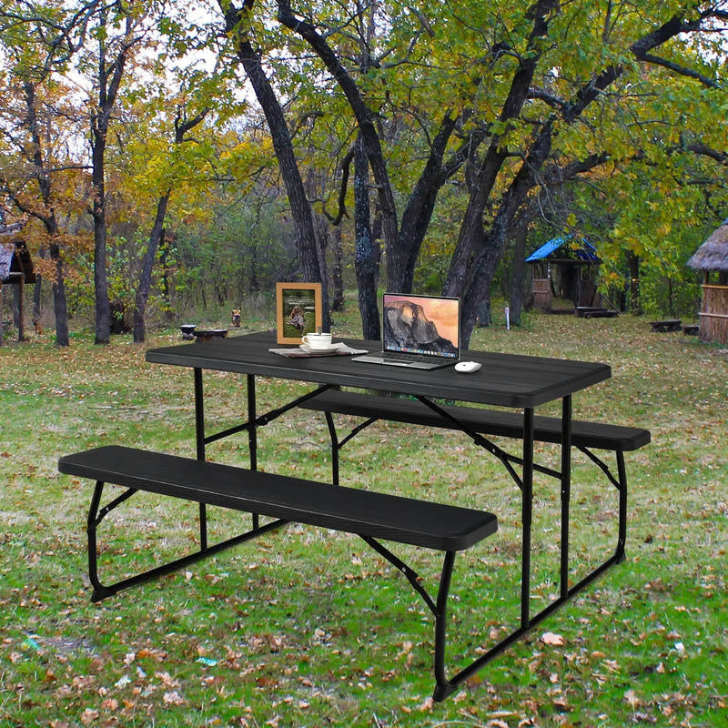 Indoor and Outdoor Folding Picnic Table Bench Set with Wood-like Texture by DirectDeals