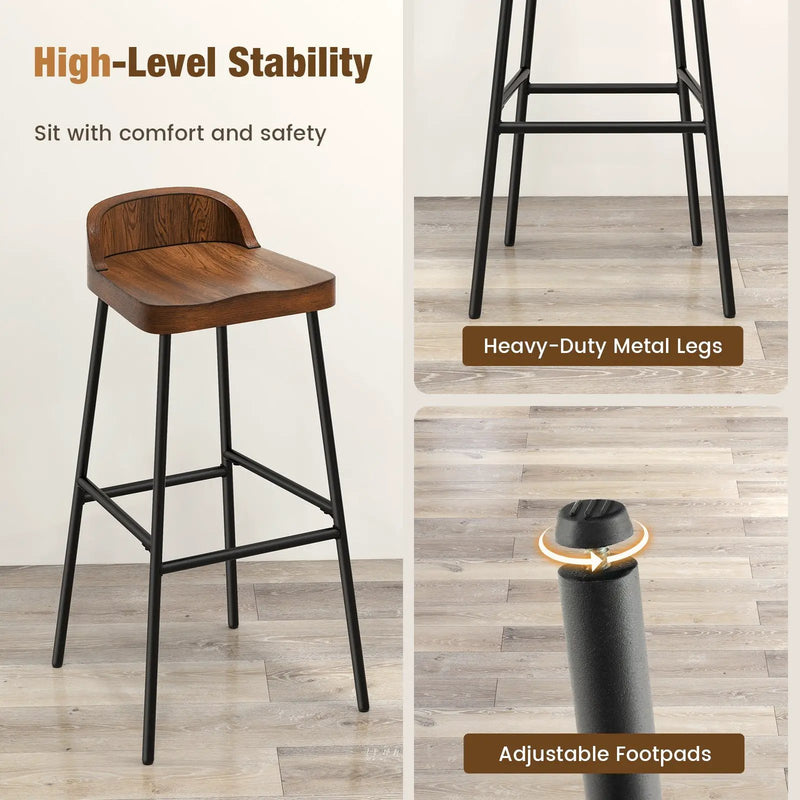 Set of 1/2 29 Inch Industrial Bar Stools with Low Back and Footrests by DirectDeals