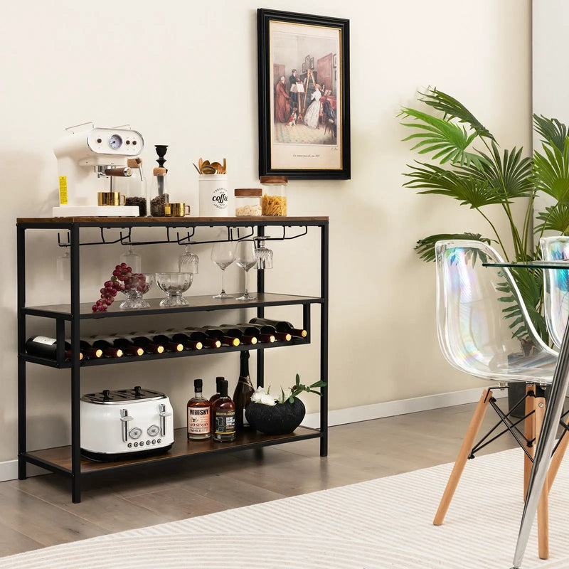 Wine Rack Table With 4 Rows of Glass Holders by DirectDeals