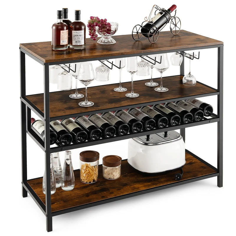 Wine Rack Table With 4 Rows of Glass Holders by DirectDeals