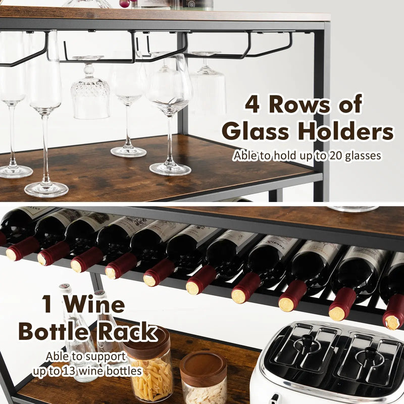 Wine Rack Table With 4 Rows of Glass Holders by DirectDeals