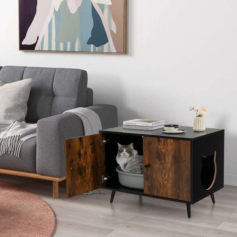 Industrial Cat Litter Box Enclosure with Divider and Cat-Shaped Entries by DirectDeals