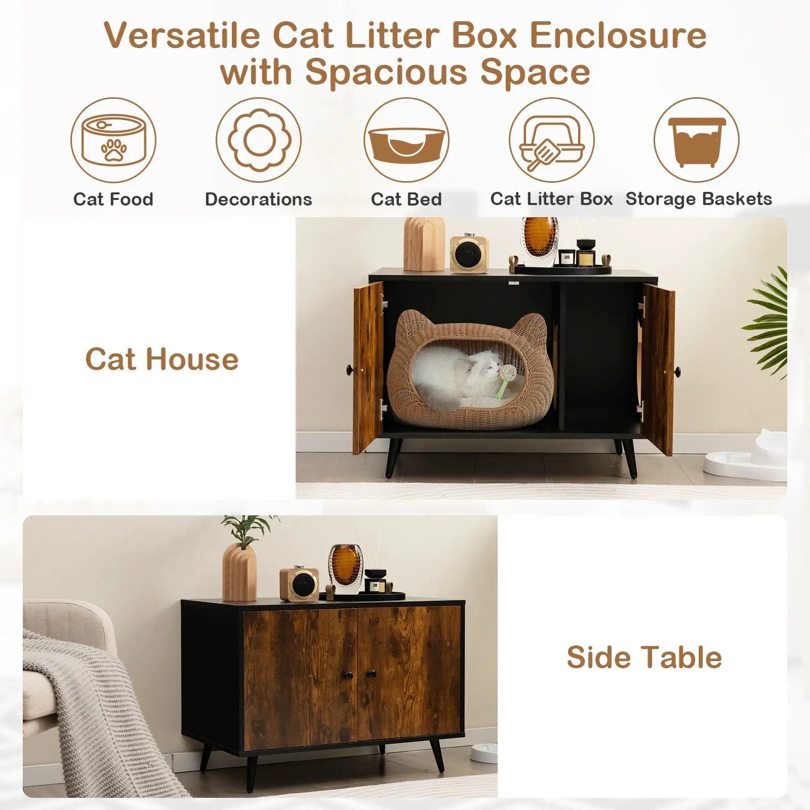 Industrial Cat Litter Box Enclosure with Divider and Cat-Shaped Entries by DirectDeals