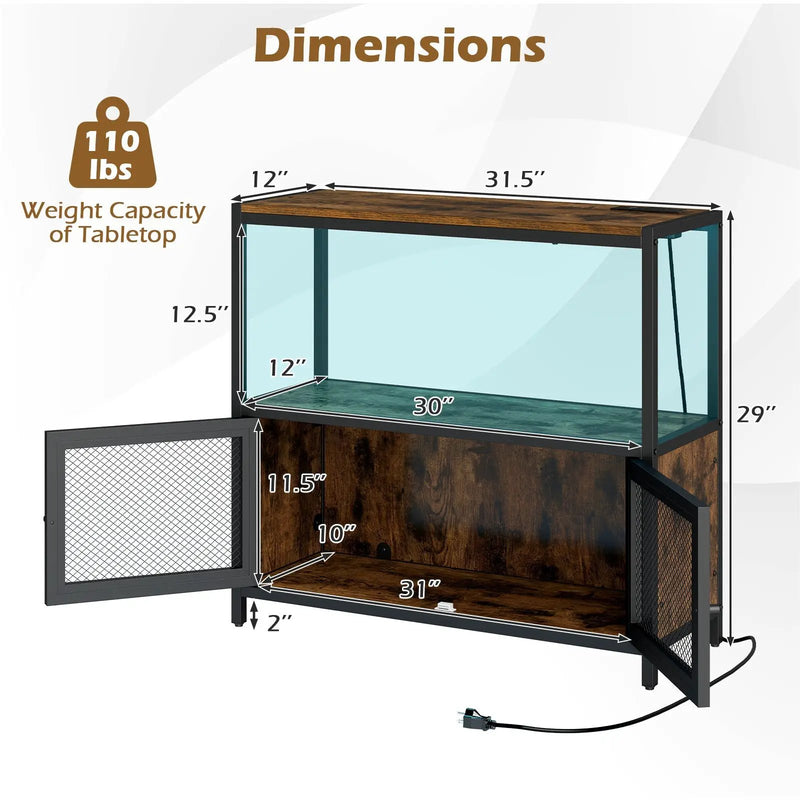 Industrial Coffee Bar Cabinet with LED Lights and Charging Station-Rustic Brown by DirectDeals