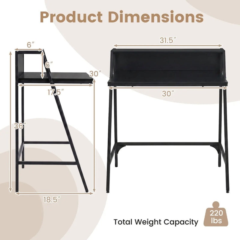 31.5" Industrial Desk with Raised Shelf Metal Frame by DirectDeals