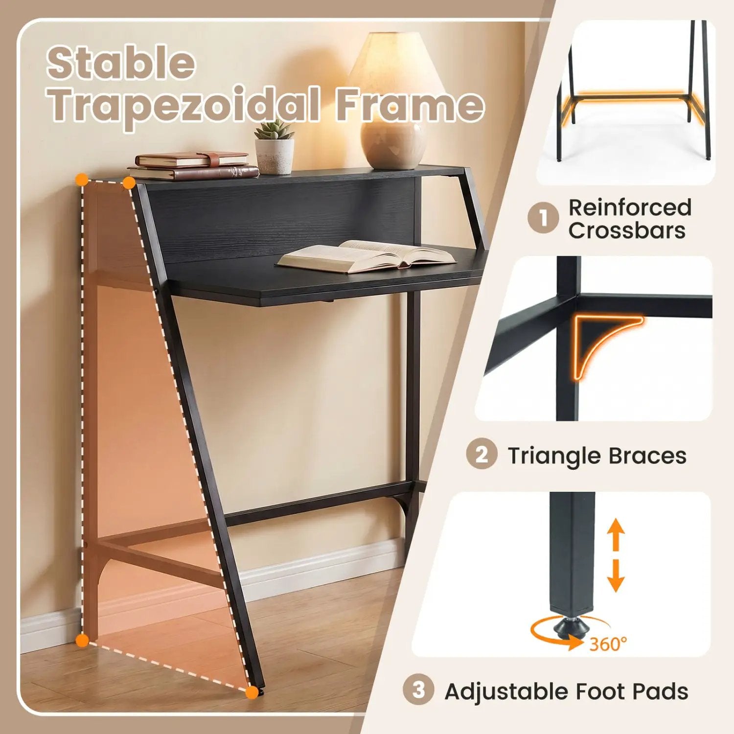 31.5" Industrial Desk with Raised Shelf Metal Frame by DirectDeals