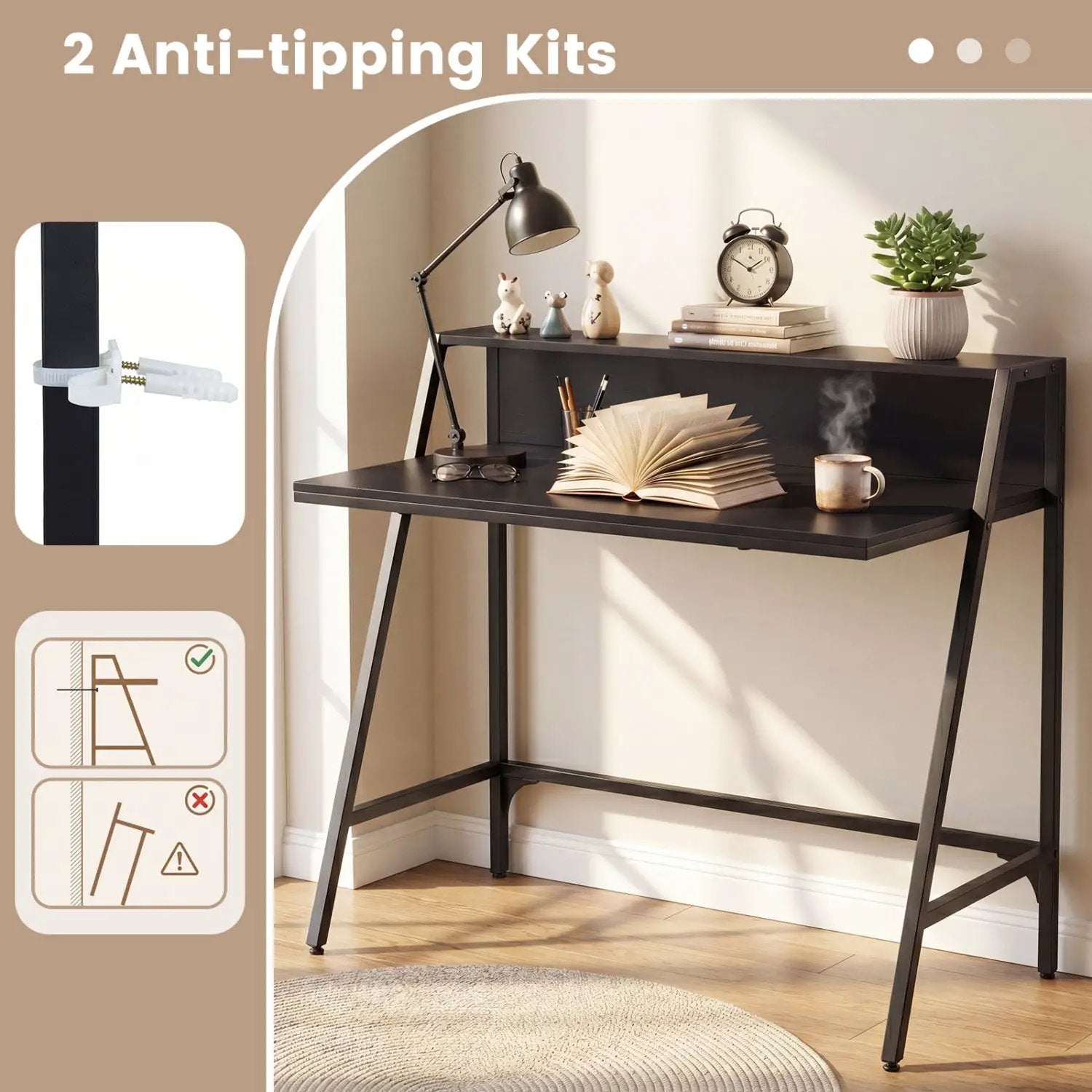 31.5" Industrial Desk with Raised Shelf Metal Frame by DirectDeals