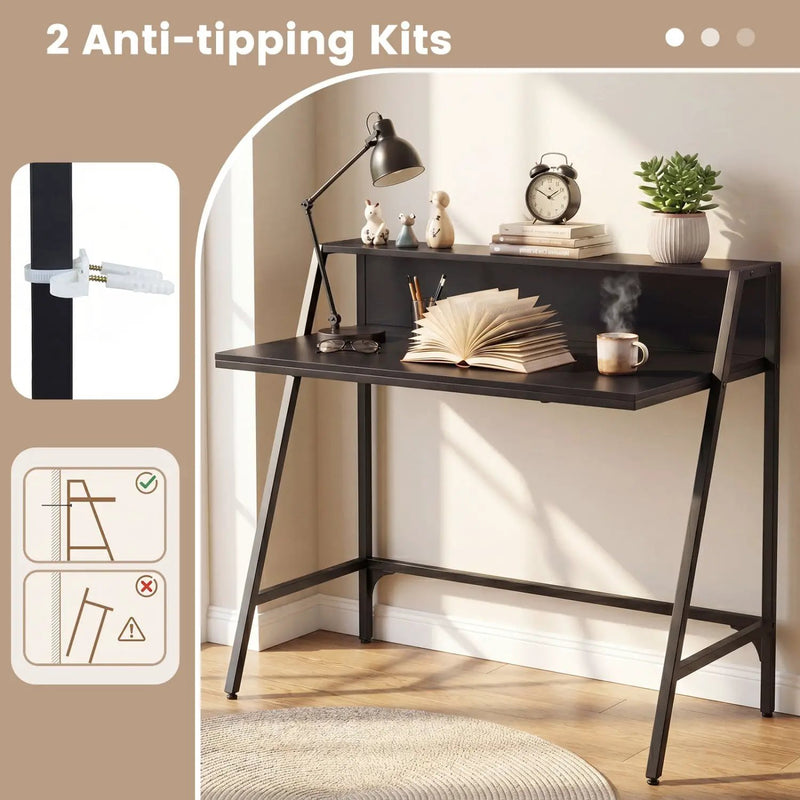 31.5" Industrial Desk with Raised Shelf Metal Frame by DirectDeals