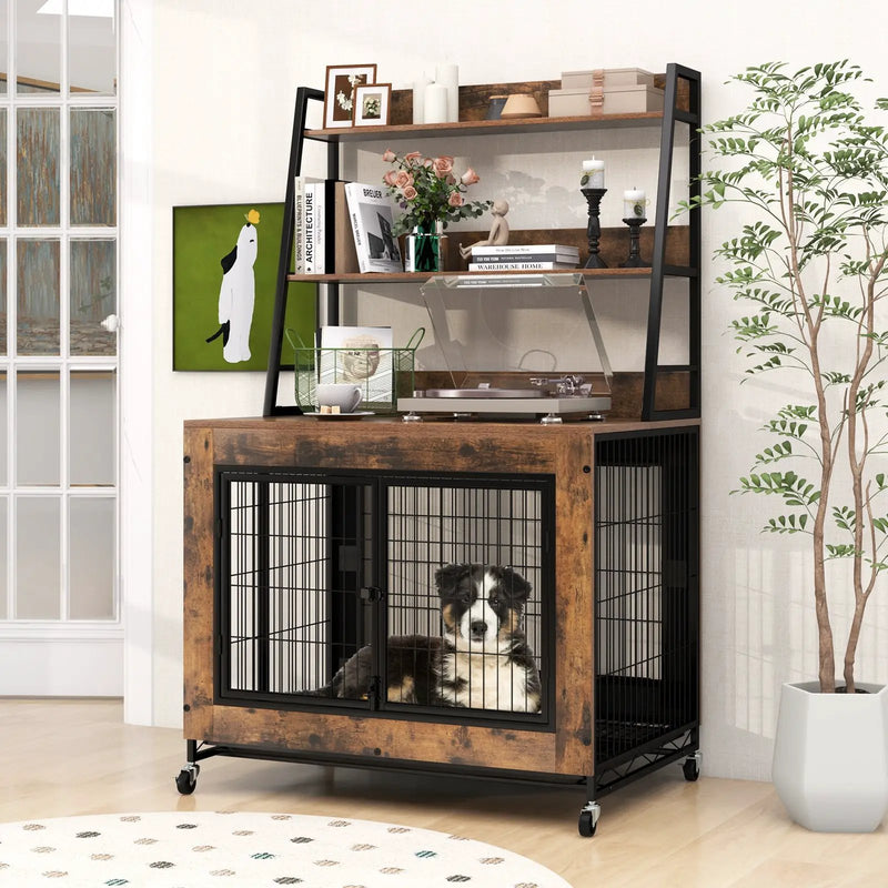 Industrial Dog Kennel Dog Crate Furniture with Storage Shelves by DirectDeals