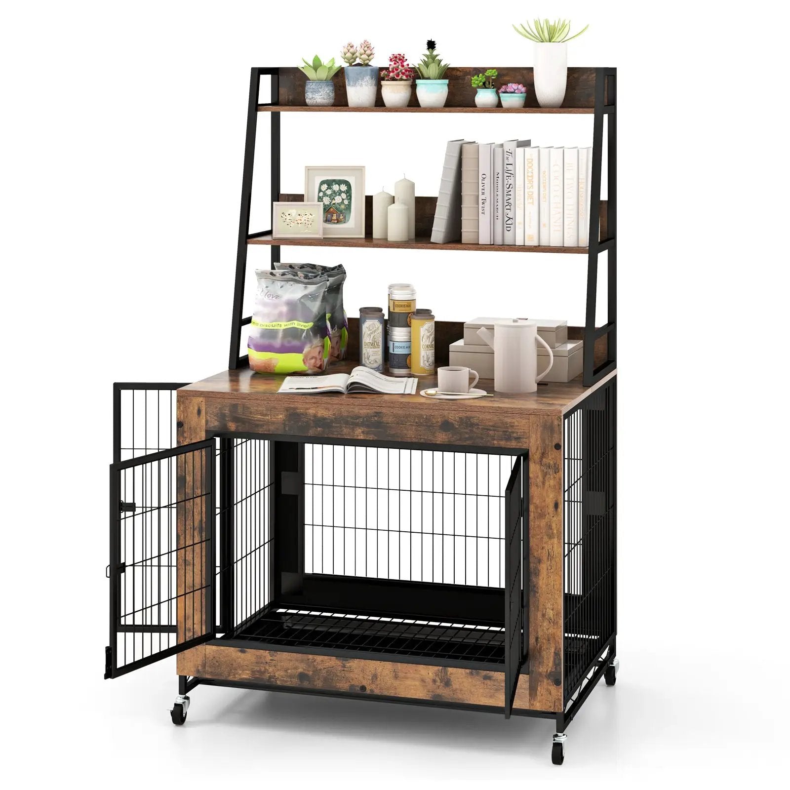 Industrial Dog Kennel Dog Crate Furniture with Storage Shelves by DirectDeals