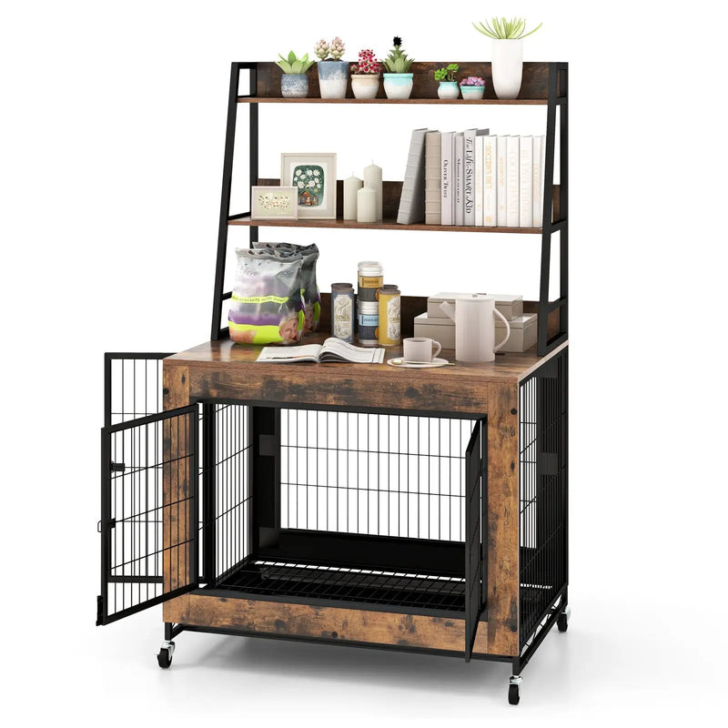 Industrial Dog Kennel Dog Crate Furniture with Storage Shelves by DirectDeals