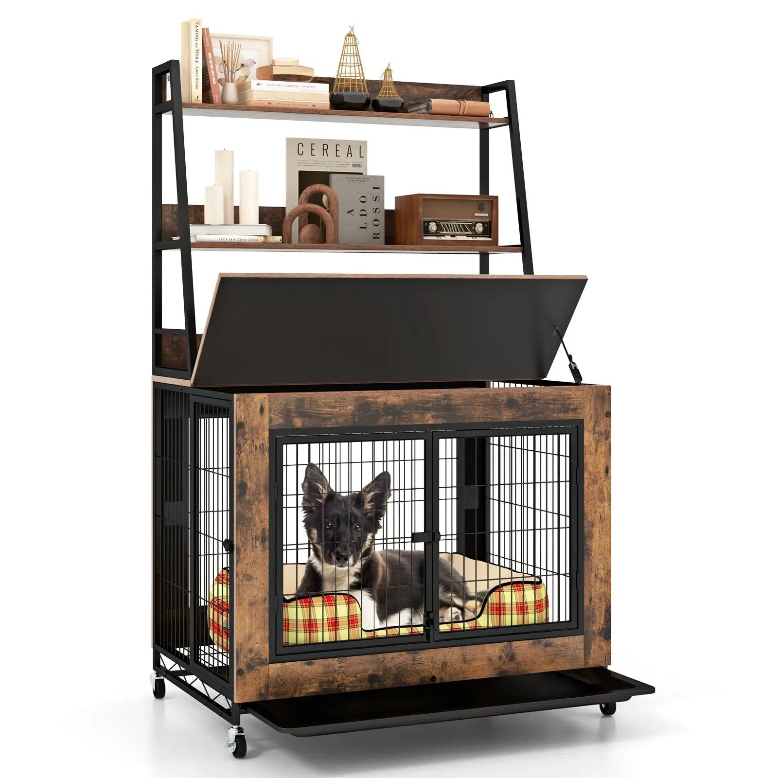 Industrial Dog Kennel Dog Crate Furniture with Storage Shelves by DirectDeals