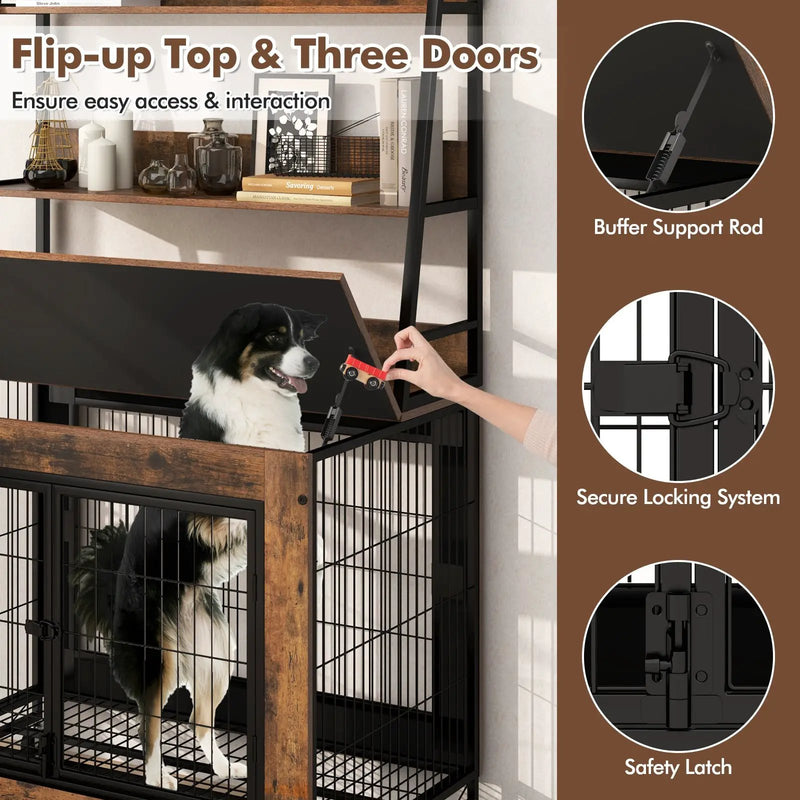 Industrial Dog Kennel Dog Crate Furniture with Storage Shelves by DirectDeals