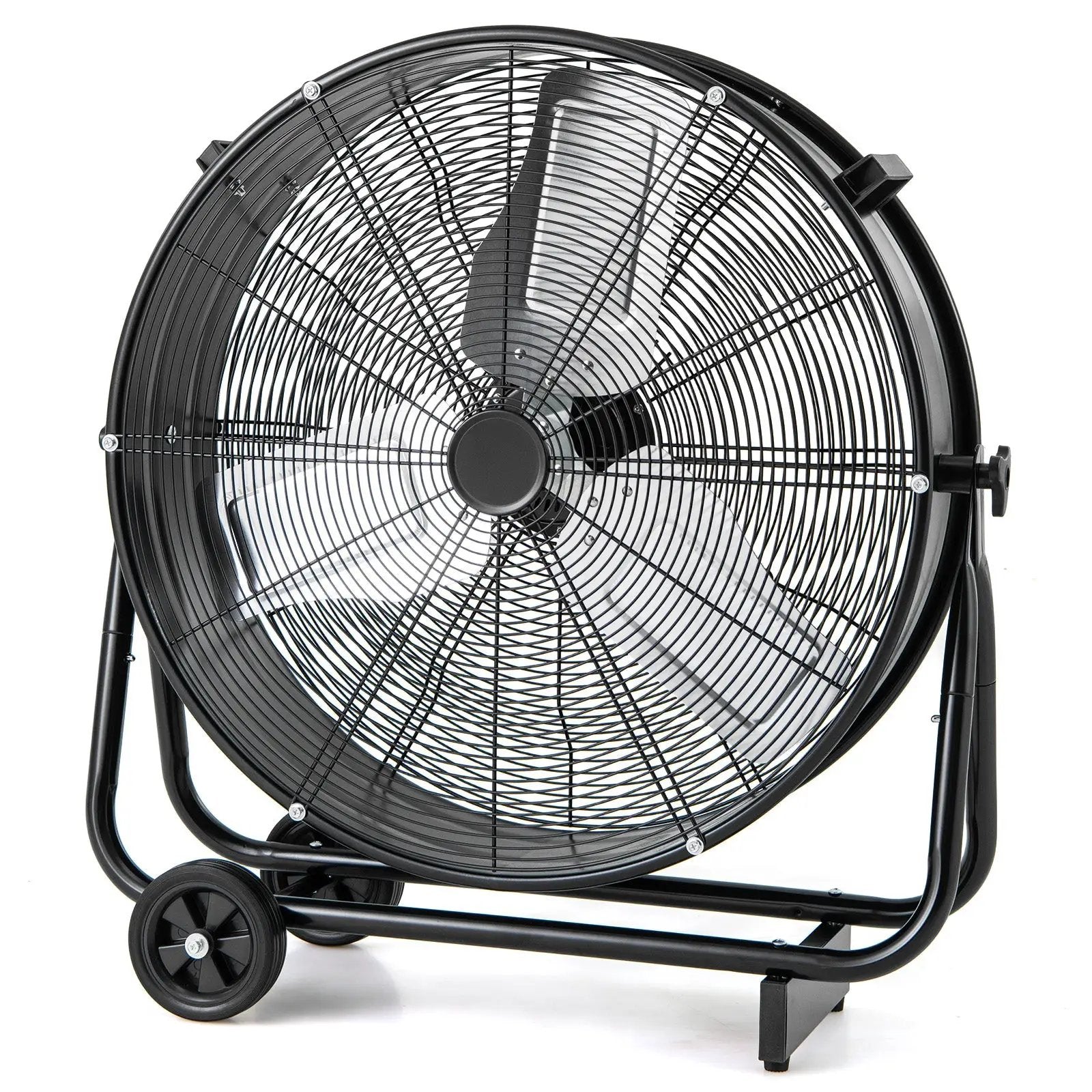 Industrial Drum Fan with 2 Wheels and 360-Degree Adjustable Tilt-Black by DirectDeals