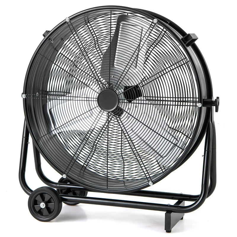 Industrial Drum Fan with 2 Wheels and 360-Degree Adjustable Tilt-Black by DirectDeals