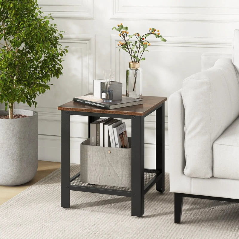 Industrial End Table 2-Tier Side Table-Black by DirectDeals