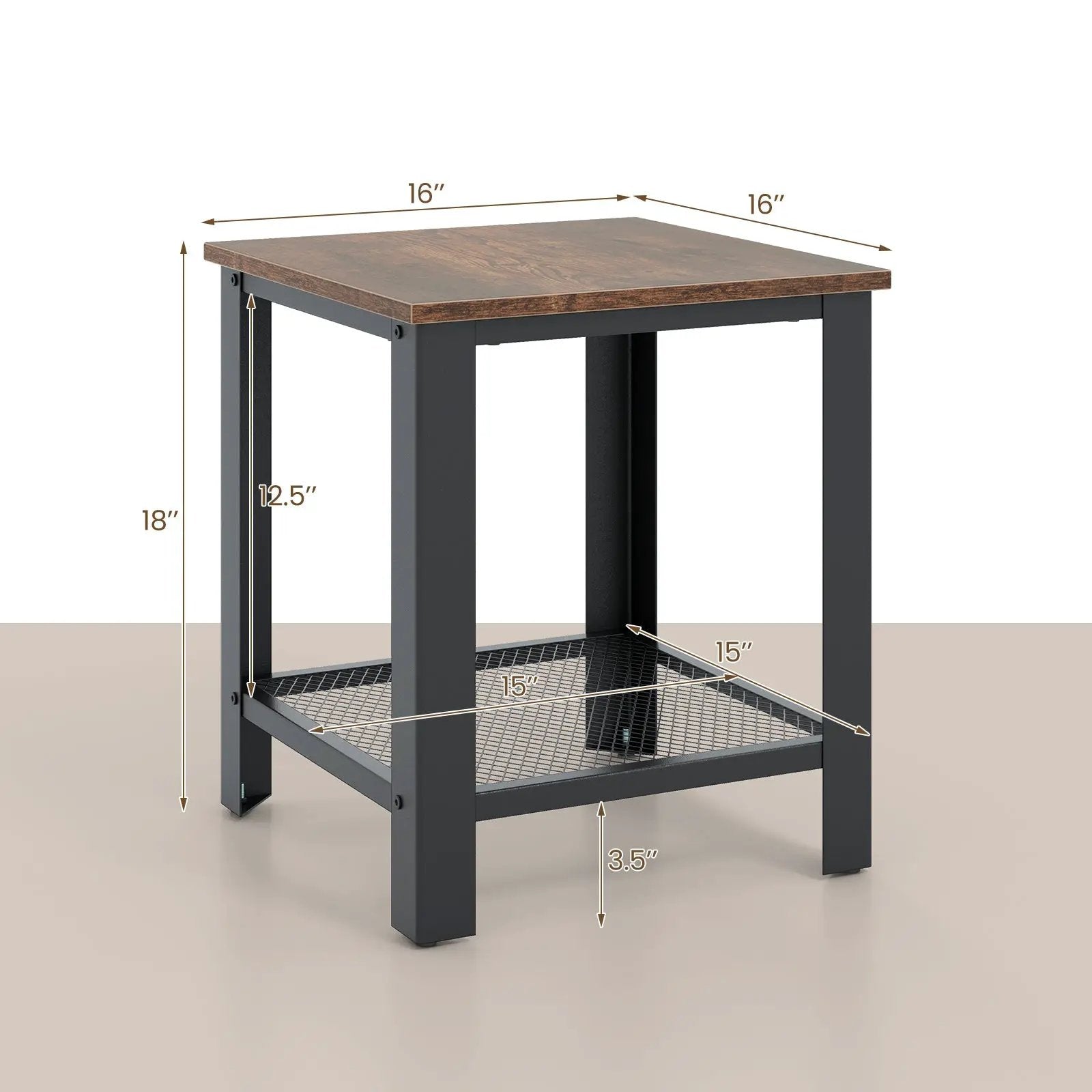 Industrial End Table 2-Tier Side Table-Black by DirectDeals